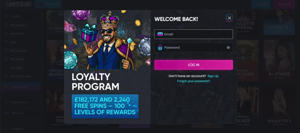 Britsino Login Form