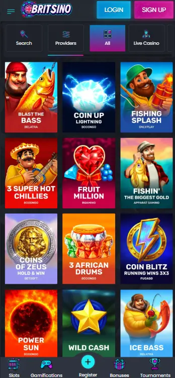 Slots on the Britsino Casino App